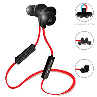 KingYou Bluetooth Headphones Wireless Stereo In-Ear Sports Earbuds Sweatproof Earphones Noise Cancelling Headsets with Mic for iPhone Samsung and Smart Phones(Red & Black)