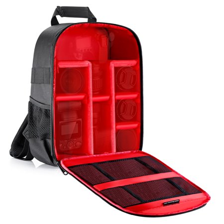 Neewer Camera Bag Waterproof Shockproof Partition 11x6x14 inches/27x15x35 centimeters Protection Backpack for SLR, DSLR, Mirrorless Camera, Lens, Flash, Battery and Other Accessories (Red Interior)