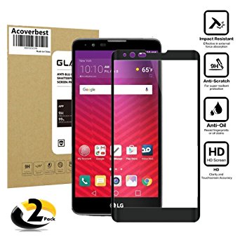 LG G Stylo 2/Stylus 2 K520(LS775) (2-Pack) Full Screen Coverage Tempered Glass Screen Protector,Acoverbest Ultra Thin Protective Glass [9H Hardness][Anti-Scratch][Bubble Free](Black)