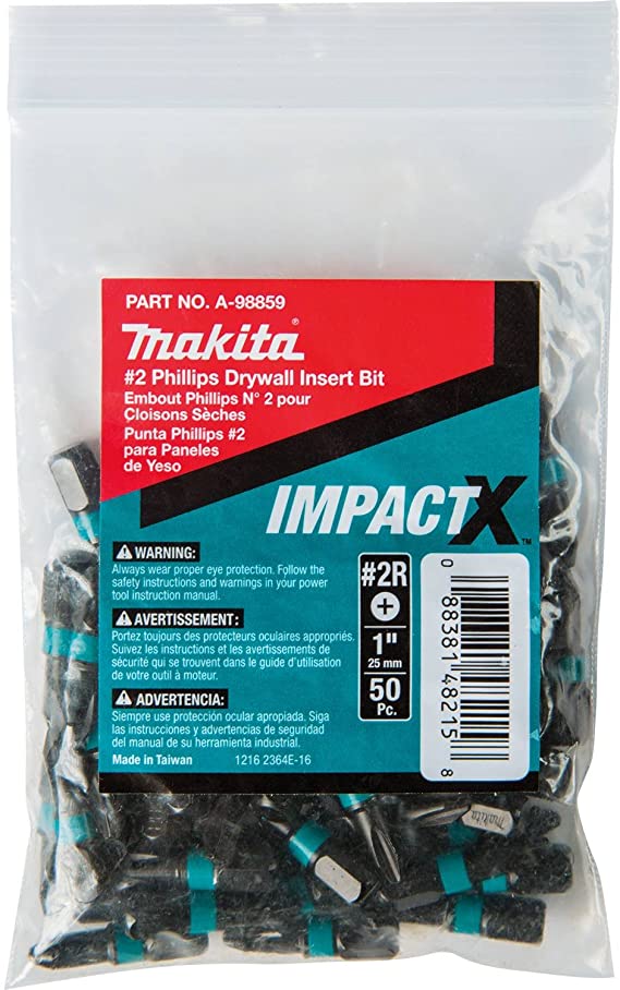 Makita A-98859 Impactx 2 Phillips Drywall 1″ Insert Bit, 50 Pack, Bulk