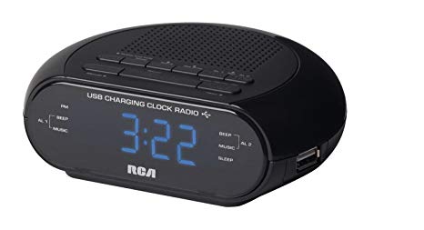 RCA Dual Wake Clock Radio with USB Charging