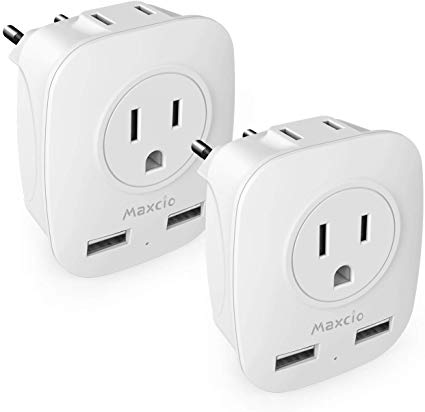 European Travel Plug Adapter, Maxcio European Plug Adapter with 2USB 2AC International Travel Power Adapter for Europe, Austria, Germany, Spain, Italy India(2Pack Type C)