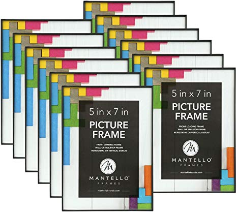 Mantello Front Loading Picture Frame 5x7 Inch, Black, 12-Pack