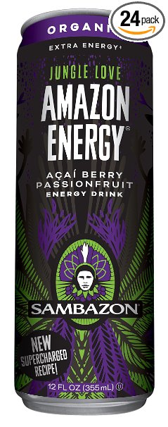 Sambazon Amazon Energy Drink, Jungle Love Passion Fruit & Acai Berry, 12 Ounce (Pack of 24)