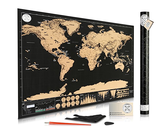 Scratch Off Map of the World for Travelers - Elegant Gold Foil on Black Travel Tracker Map of the World Poster Where You've Been - Deluxe Gift Edition Large 32"x 23" with Tube Included By Be Strongest