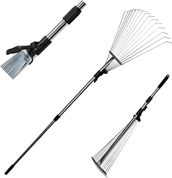 LUCKYERMORE Rakes for Lawns Extension Pole Telescopic Metal Rake Garden Rake Leaf Rake for Quick Clean Up of Yard and Garden