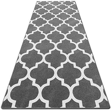 House, Home and More Skid-Resistant Carpet Runner – Moroccan Trellis Lattice – Misty Gray & Linen White – 6 Feet X 26 Inches