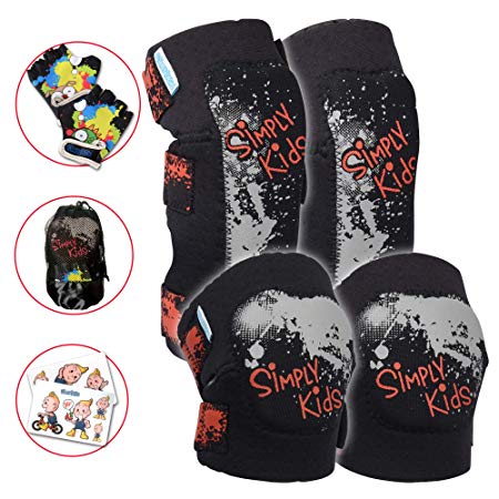 Innovative Soft Kids Knee and Elbow Pads with Bike Gloves | Toddler Protective Gear Set w/Mesh Bag& Sticker | Comfortable& Flexible | Roller-Skating, Skateboard, Bike Knee Pads for Children Boys Girls