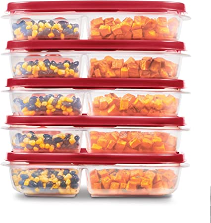 Rubbermaid EasyFindLids Meal Prep Containers, 5.1 Cup, Red