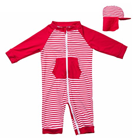 Page One Sun Protection UPF 50  Baby/Toddler Swimwear,Unisex One Piece Long Sleeve Sunsuit With Baby Sun Hat