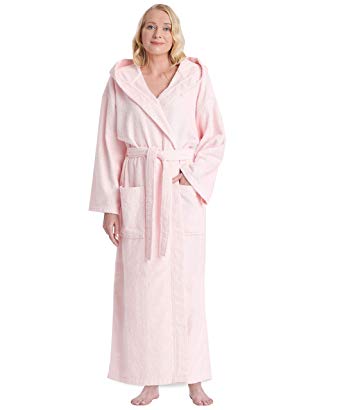 Arus Women's Hooded Classic Bathrobe Turkish Cotton Robe with Full Length Options