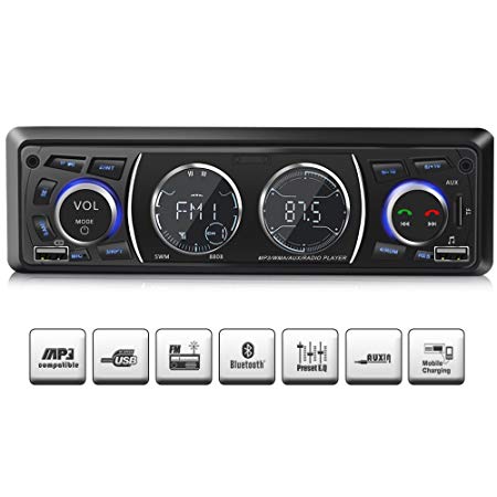 Car Stereo with Bluetooth, Single Din Universal Car Radio,USB/TF/FM/WMA/MP3 Player,Wireless Remote Control Included