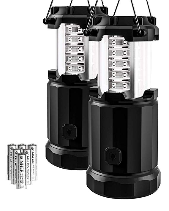 Etekcity 2 Pack & 4 Pack Portable LED Camping Lantern Flashlights with AA Batteries, Upgraded Magnetic Base and Dimmer Button- Survival Lights for Emergency, Hurricane, Outage (Black, Collapsible)