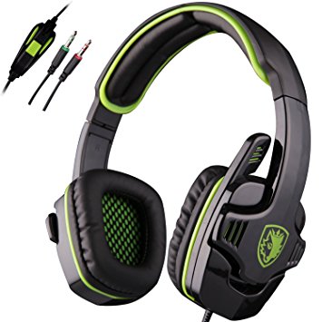 Sades SA-708 PC Gaming Headset 3.5mm Stereo Computer Over Ear Headphones With Microphone / Volume Control for Laptop - Green