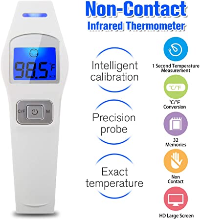 Forehead Thermometer,Digital Thermometer Professional Precision Non Contact Medical Infrared Thermometer with Fever Warning Instant Accurate Forehead and Ear Thermometer for Baby Kids Adults