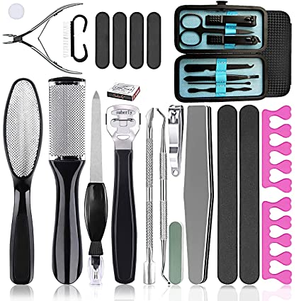 Professional Pedicure Tools Set, Chihiro 28 Pack Pedicure Manicure Tools Supplies kit Stainless Steel Nail File Foot File Scraper Dead Skin Remover with Brush Storage Case for Women Men