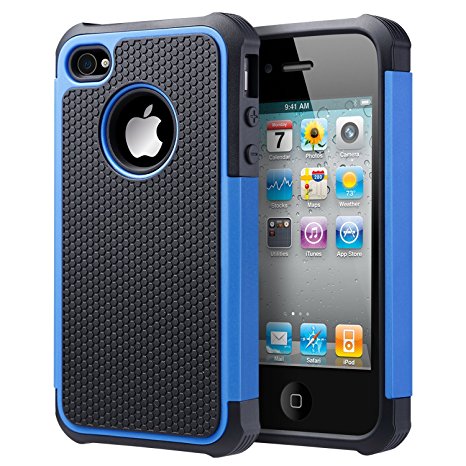 iPhone 4 Case, iPhone 4S Case,UARMOR Hybrid Dual Layer Protective Case Cover with Hard Plastic and Soft Silicone for iPhone 4S & iPhone 4 - Black Blue