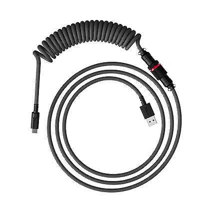 HyperX Coiled Cable - Durable Coiled Cable, Stylish Design, 5-Pin Aviator Connector, USB-C to USB-A - Grey/Black