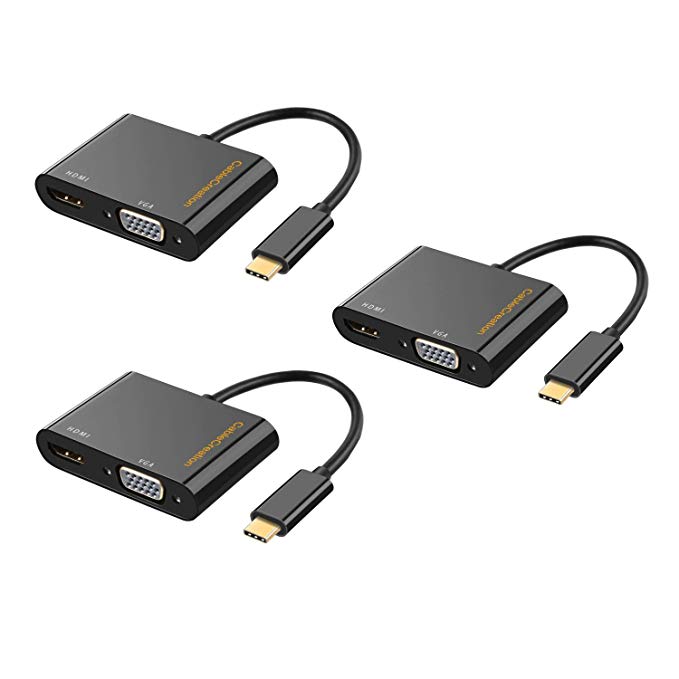 USB C to HDMI   VGA, CableCreation USB Type C (Thunderbolt 3 Compatible) to HDMI 4K   VGA [3 Pack] Adapter, Compatible MacBook Pro/Chromebook Pixel/Dell XPS 13/Yoga 910, Black, 20CM