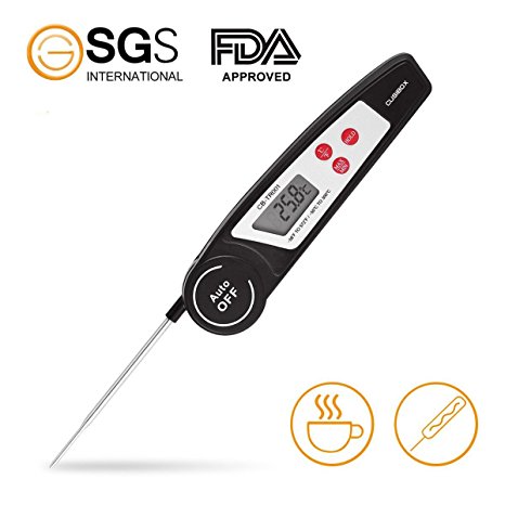 Instant Read Meat Thermometer, CUSIBOX Auto-Off Digital Meat Thermometer, BBQ Food Cooking Thermometer with Collapsible Internal Probe for Kitchen, Grilling, Cooking, Candy, Steak, Milk, Bathing Water