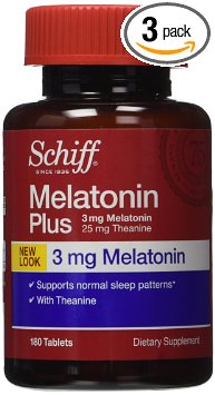 Schiff Melatonin Plus Sleep Support Supplement with Theanine, 3 mg, 180 Count Tablets (Pack of 3)