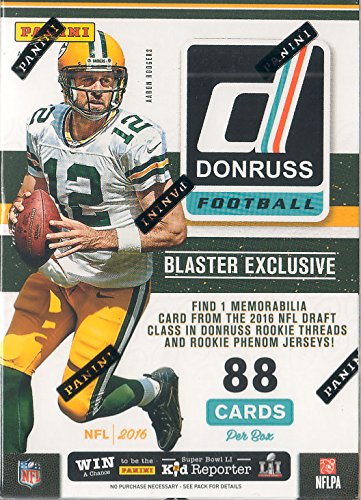 2016 Donruss NFL Football Unopened Retail Box of Packs with One GUARANTEED Blaster EXCLUSIVE Rookie Threads or Rookie Phenom Jersey MEMORABILIA Card in Every Box plus Possible Autographs