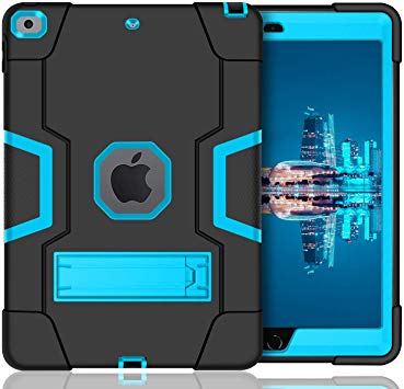 iPad 7th Generation Case,iPad 10.2 2019 Case,Slim Heavy Duty Shockproof Rugged Protective Case with Built-in Stand for New Apple iPad 7th Generation 10.2-inch 2019 Release Strap (Black Blue)