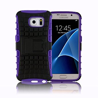 TCD for Galaxy S7 [ONLY] Hybrid Case [PURPLE] Grenade Armor Dual Layer [Hard TPU Outer Soft Silicone Inner Layer] Shock Proof Good Grip Protective Kickstand