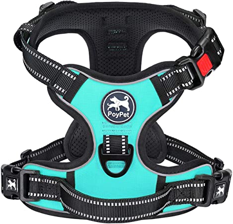 PoyPet No Pull Dog Harness, [Upgraded Version] No Choke Front Lead Dog Reflective Harness, Adjustable Soft Padded Pet Vest with Easy Control Handle for Small to Large Dogs