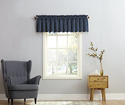 Sun Zero Barrow Energy Efficient Rod Pocket Curtain Valance, 54" x 18", Navy Blue