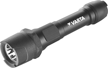 Varta 1 Watt LED Indestructible Flashlight incl. 2x High Energy AA Batteries Flashlight extremely robust aluminum-titanium alloy (drop test 9m) water-resistant housing (IPX4) 2 light modes