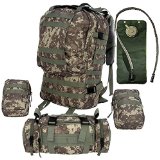 Large Tactical Backpack - 25L Hydration Water Bladder Included - Military and Bug Out Bag By Monkey Paks - MOLLE Compatible US Army Style Rucksack with 3 MOLLE Bags Included High Quality Pack