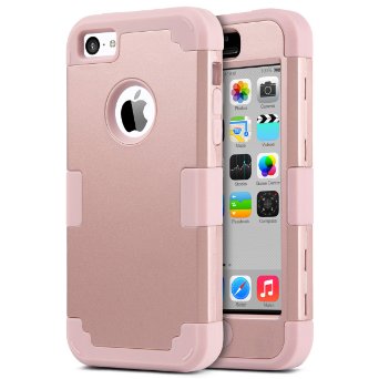 5C Case,iPhone 5C Case,ULAK 3 in 1 Hard PC Soft Silicone Hybrid Dust Scratch Shock Resistance Anti-slip Cover for iPhone 5C, Rose Gold
