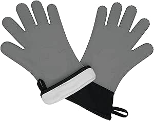 Ekogrips  Oven Gloves with Fingers, Comfy Waterproof Heat Resistant Cooking Gloves -Long Cuff and Good Dexterity, Silicone Oven Mitts, Insulated BBQ Gloves, Outdoor Grill Gloves, Grey, OSFM