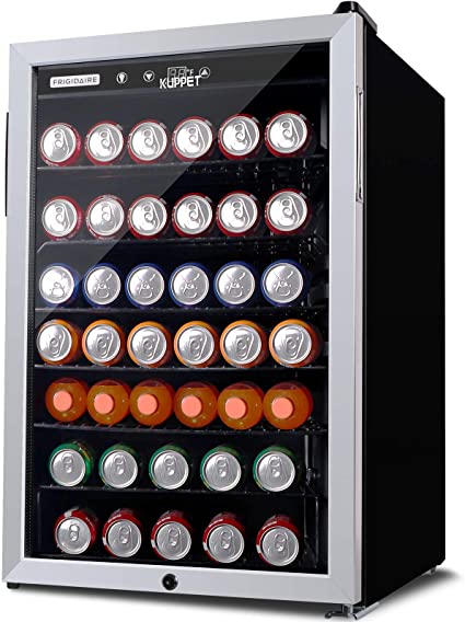 KUPPET 150-Can Beverage Cooler and Refrigerator 4.5 Cu.Ft, Office or Bar with Glass Door and Adjustable Removable Shelves，Small Mini Fridge for Home