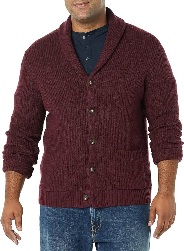 Amazon Essentials Mens Long-Sleeve Soft Touch Shawl Collar Cardigan