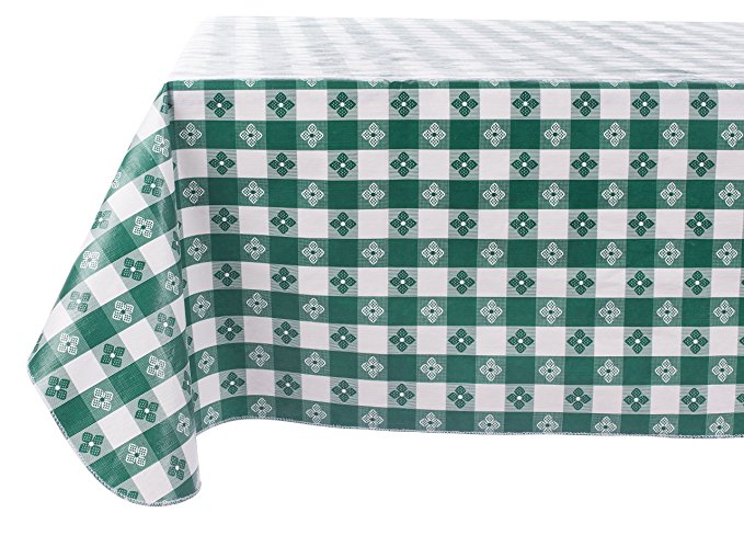 Yourtablecloth Checkered Vinyl Tablecloth with Flannel Backing for Restaurants, Picnics, Bistros, Indoor and Outdoor Dining (Green and White, 52X108 Rectangle/Oblong)