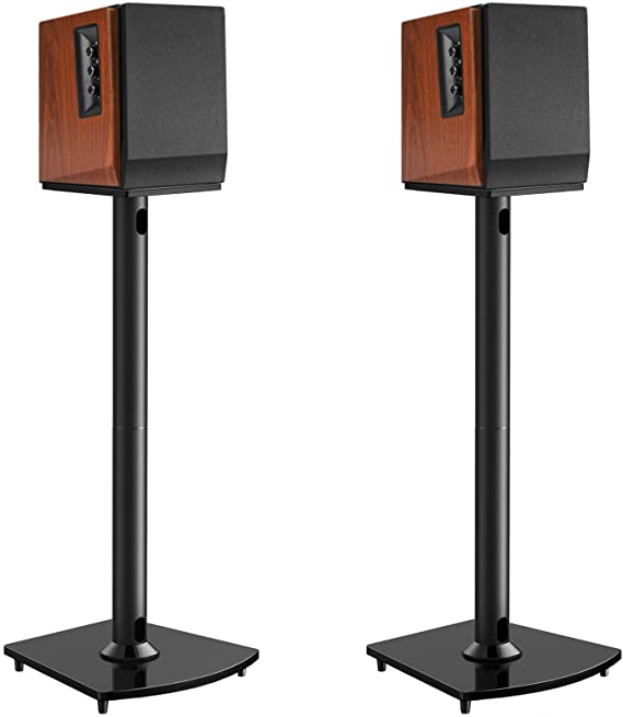 Surround Sound Speaker Stands 26 Inch Holds Satellite & Bookshelf Speakers to 22lbs (i.e.Polk Yamaha Edifier Bose Klipsch Sonos Sony and Samsung) Floor Speaker Mount with Cable Management Pair