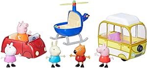 Peppa Pig Toys Peppa's Little Vehicle Set, Includes Helicopter, Camper, and Car Toys and 5 Peppa Pig Figures, Preschool Toys for 3 Year Olds and Up (Amazon Exclusive)