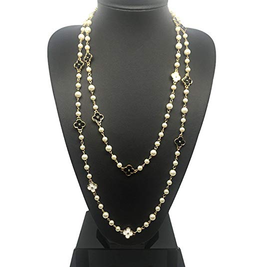 Fashion Jewelry MISASHA Bridal Chic Long Imitation Pearl Clover Strand Necklace