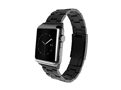 Premium Apple Watch Band Metal Link Stainless Steel Strap for 38mm and 42mm models Series 1 & 2 Nike  in Space Gray/ Black