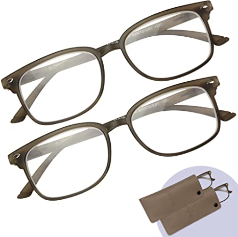 Reading Glasses Men & Women - 2 Pack Spring Hinge Readers with Protective Pouches