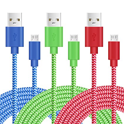 Micro USB Cable 2.0, Pofesun 3Pack 6FT High Speed Colorful Nylon Braided Micro USB Charging & Sync Charger Cable for Android Devices, Samsung Galaxy, Sony, Motorola and More (Blue Green Red)