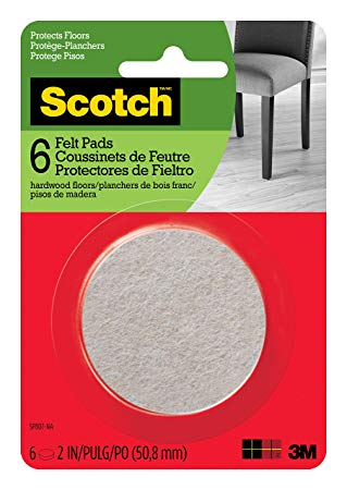 Scotch Felt Pads, Round, Beige, 2-Inch Diameter, 6 Pads/Pack (SP807-NA)