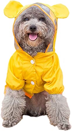 Small Dog Raincoat Poncho Water Proof Clothes with Hood Lightweight Rain Jacket (Yellow Bear, XXL(Bust:23"))