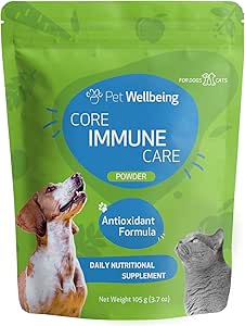 Pet Wellbeing Core Immune Care for Dogs & Cats - Daily Antioxidant Support for Pets of All Ages - Vet-Formulated - 3.7 oz (105 g) Powder