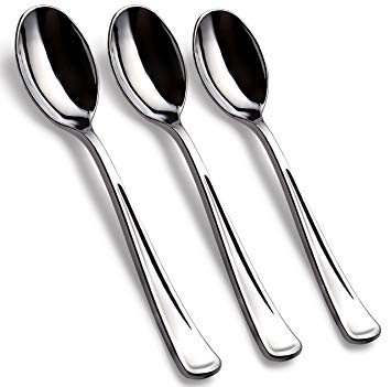 150 - Disposable Silver Spoons Looks Like Silver Plastic Silverware - Solid, Durable, Heavy Duty Cutlery
