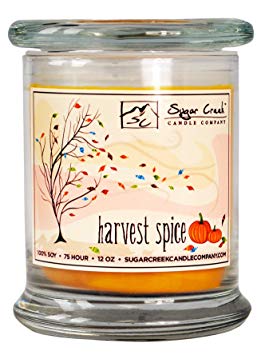 Sugar Creek | Harvest Spice Soy Scented Candle - Fall Candles Collection | 100% Natural - Non Toxic | 12 oz Heavy Glass Jar