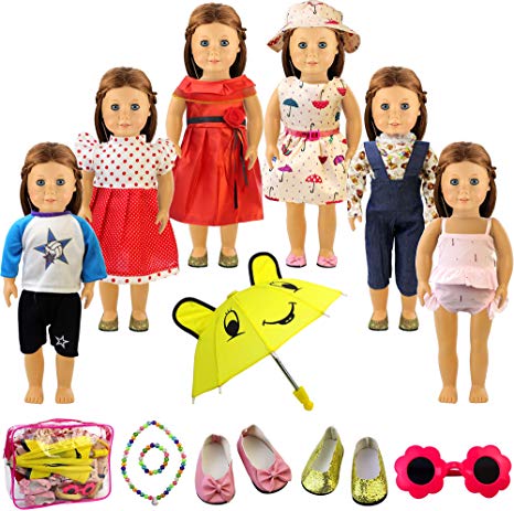 HOLICOLOR 13pcs Doll Clothes for 18 Inches Doll Outdoor Gown Clothes and Accessories, Including 6 Complete Outfits