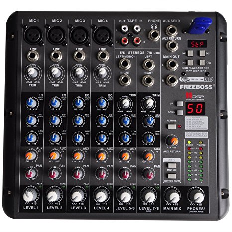 Freeboss Rmv8 4 Mono   2 Stereo 8 Channel 99 DSP Audio Mixer with USB